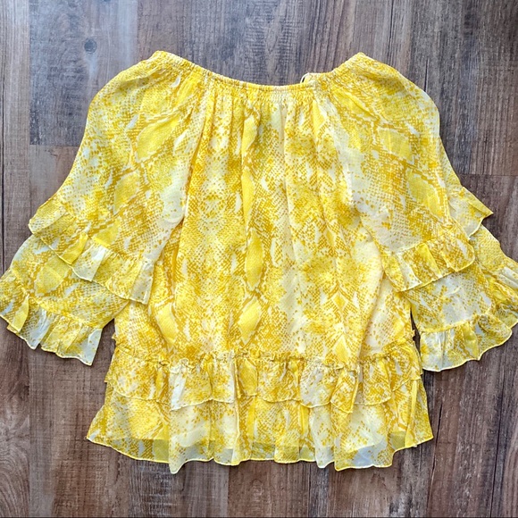 DVF Annabel Python Gold Silk Ruffle Blouse - Picture 4 of 5